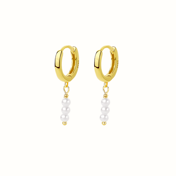 Triple Dainty Pearl Huggie Earrings