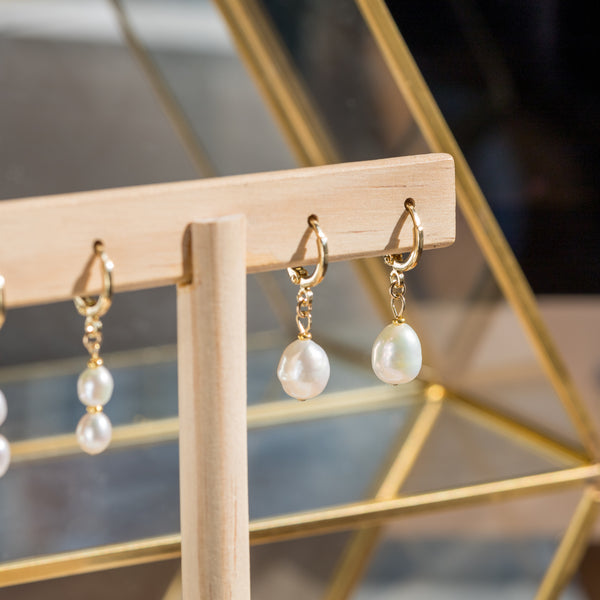 Katie Pearl Drop Huggie Earrings