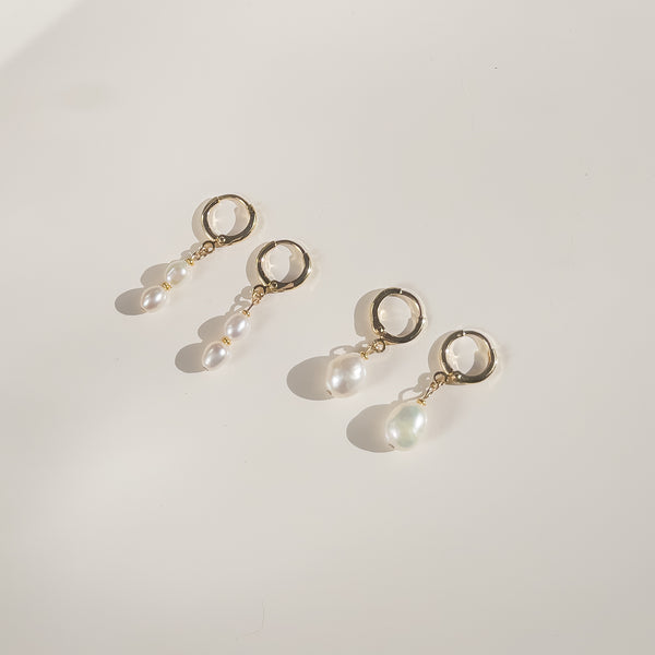 Katie Pearl Drop Huggie Earrings