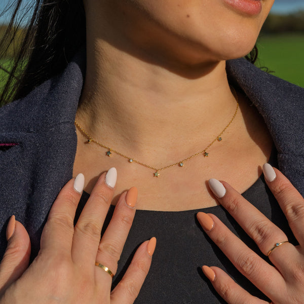 Star Gem Droplet Choker Necklace