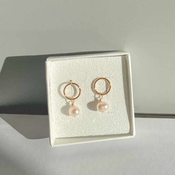 Circle Pearl Drop Earrings